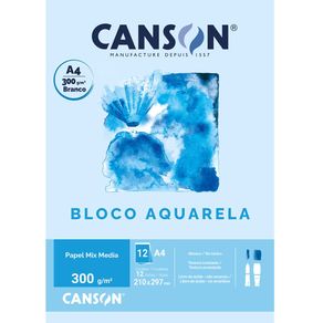 Bloco Aquarela Mix Media Branco 300 g/m² A-4 21,0 x 29,7 cm com 12 Folhas Canson Bloco Aquarela Mix Media Branco 300 g/m² A-4 21,0 x 29,7 cm com 12 Folhas Canson
